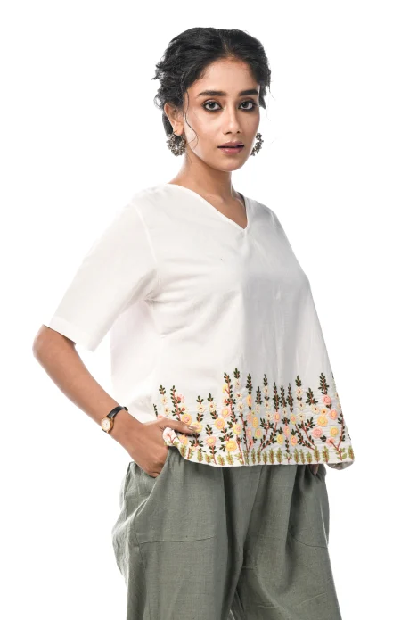 Cotton Embroidered Top  - White - Image 4