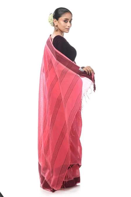 Santipuri Cotton Saree - Pink - Image 2