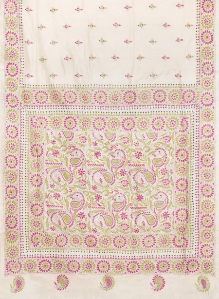 Handcrafted Kantha Tussar Silk Sare - From Bangla'r Saree - Image 4
