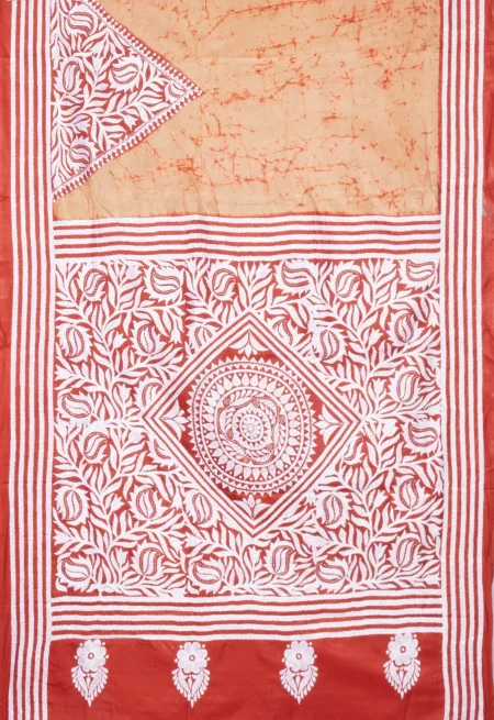 Handcrafted Kantha Batik Silk Saree - From Tantuja - Image 4
