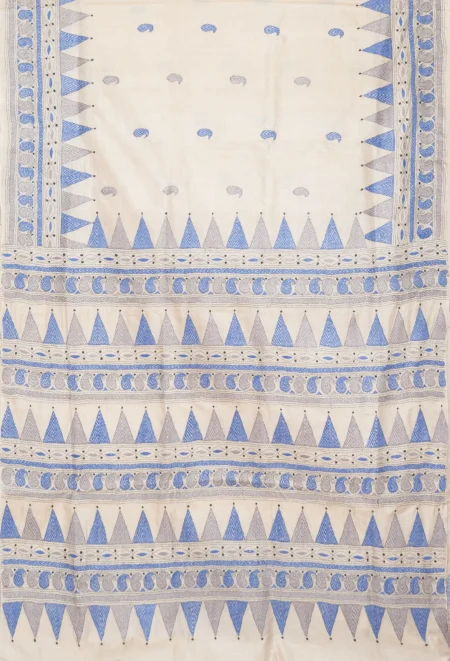 Handcrafted Kantha Tussar Silk Saree – From Tantuja - Image 4