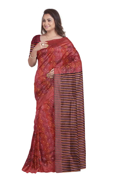 Handcrafted Kantha Silk Saree - from Srishtishree - Image 3