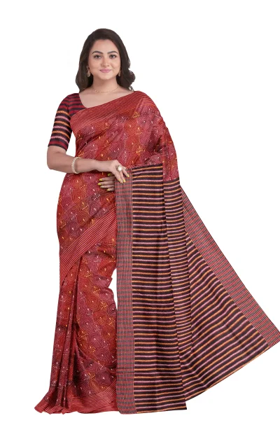 Handcrafted Kantha Silk Saree - from Srishtishree
