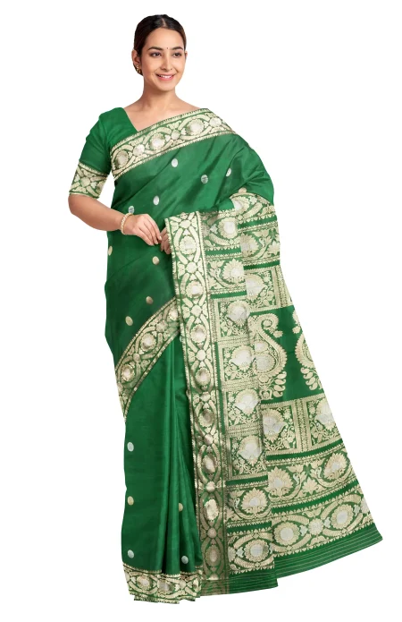 Baluchari Silk Saree - Green - Image 3