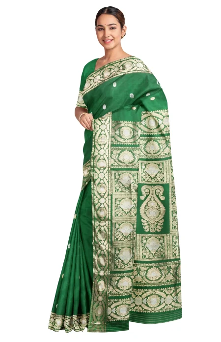 Baluchari Silk Saree - Green - Image 2