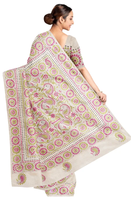 Handcrafted Kantha Tussar Silk Sare - From Bangla'r Saree - Image 2