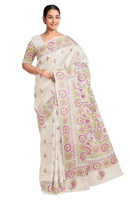 Handcrafted Kantha Tussar Silk Sare - From Bangla'r Saree - Image 3