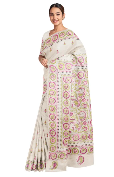 Handcrafted Kantha Tussar Silk Sare - From Bangla'r Saree
