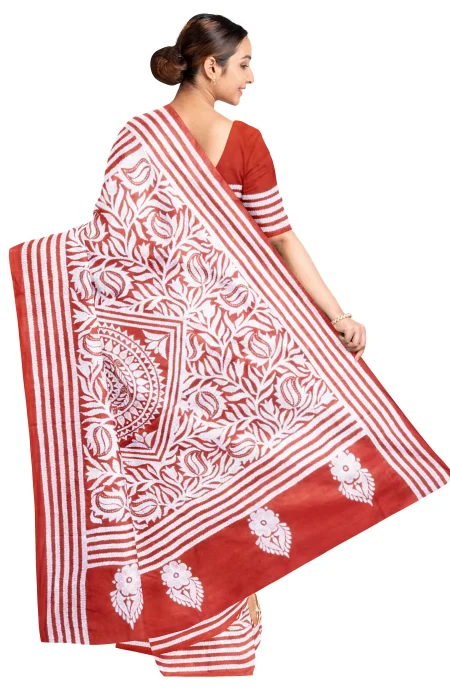Handcrafted Kantha Batik Silk Saree - From Tantuja - Image 2