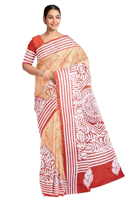 Handcrafted Kantha Batik Silk Saree - From Tantuja - Image 3