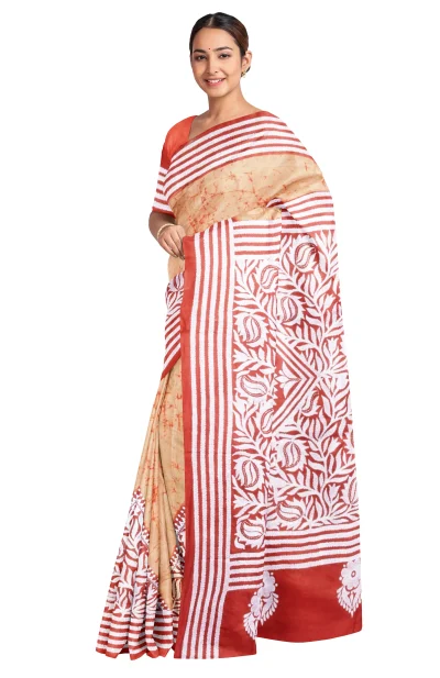 Handcrafted Kantha Batik Silk Saree - From Tantuja