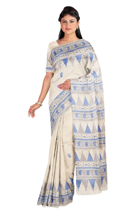 Handcrafted Kantha Tussar Silk Saree – From Tantuja - Image 2