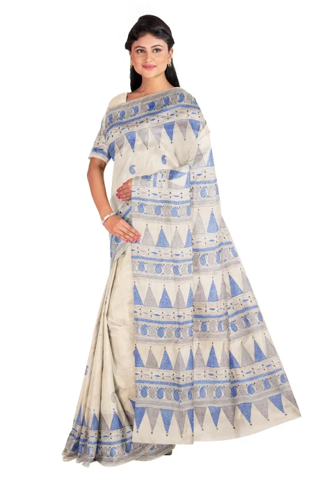 Handcrafted Kantha Tussar Silk Saree – From Tantuja - Image 3