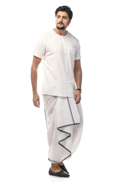 200s Muslin Dhoti with Grey Border - from Srishtishree