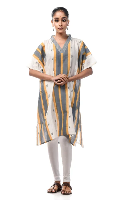 Printed Cotton Excel Kaftan  - Multi Colour - Image 3